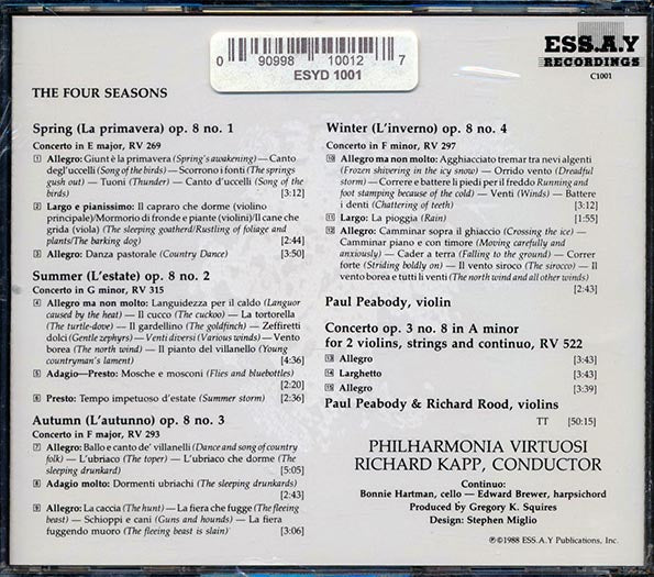 Antonio Vivaldi, Paul Peabody, Richard Kapp, Philharmonic Virtuosi - The Four Seasons