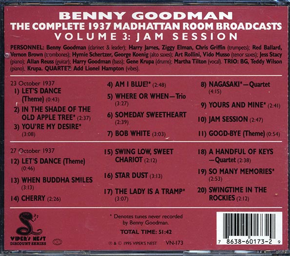 Benny Goodman - The Complete 1937 Madhattan Room Broadcasts Volume 3: Jam Session (20 tracks)
