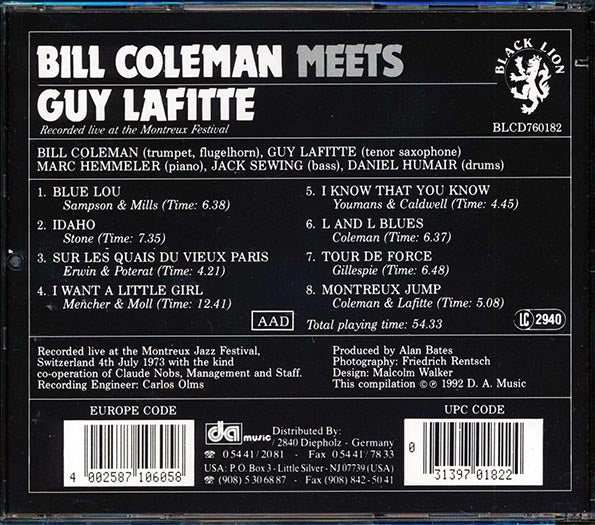Bill Coleman - Meets Guy Lafitte: Recorded Live At The Montreux Festival (marked/ltd stock)