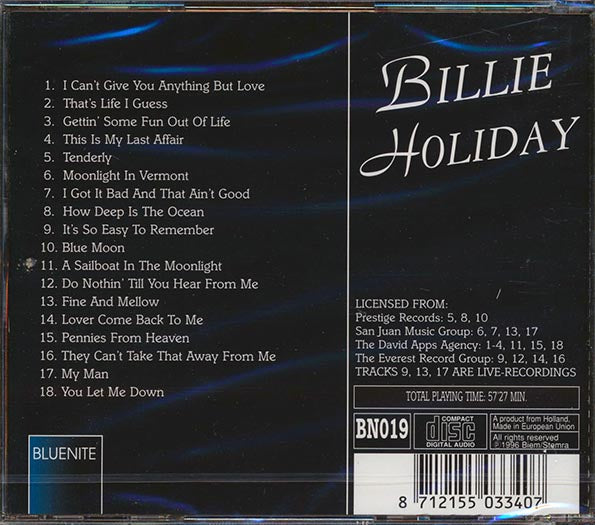 Billie Holiday - Angel Of Harlem CD