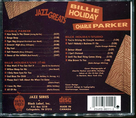 Billie Holiday, Charlie Parker - Jazz Greats (20 tracks) (marked/ltd stock)