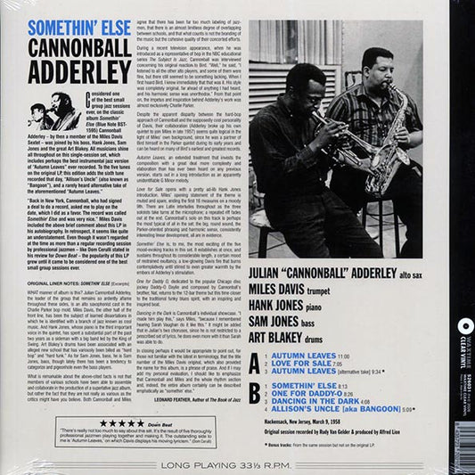 Cannonball Adderley, Miles Davis, Hank Jones, Sam Jones, Art Blakey - Somethin' Else (+2 bonus tracks) (ltd. ed.) (180g) (clear vinyl)