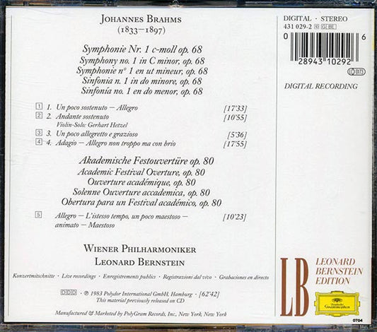 Johannes Brahms, Vienna Philharmonic Orchestra - Symphony No. 1, Acedemic Festival Overture