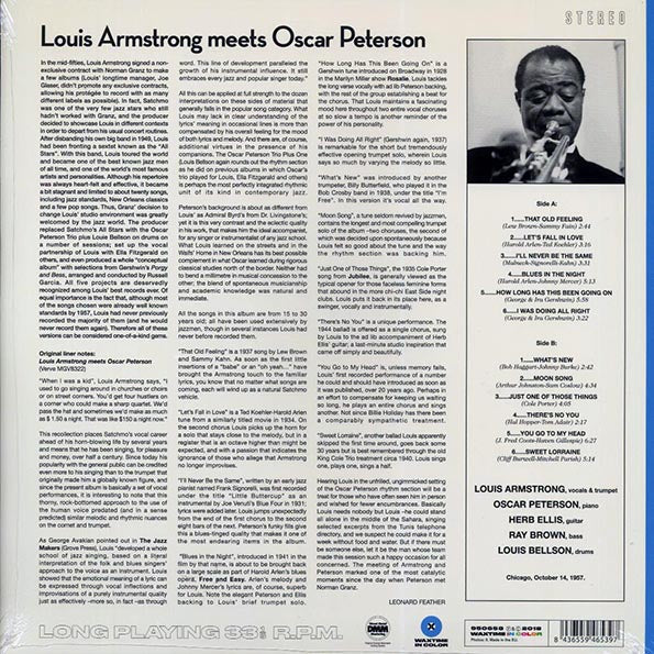 Louis Armstrong, Oscar Peterson - Louis Armstrong Meets Oscar Peterson (ltd. ed.) (180g) (blue vinyl)