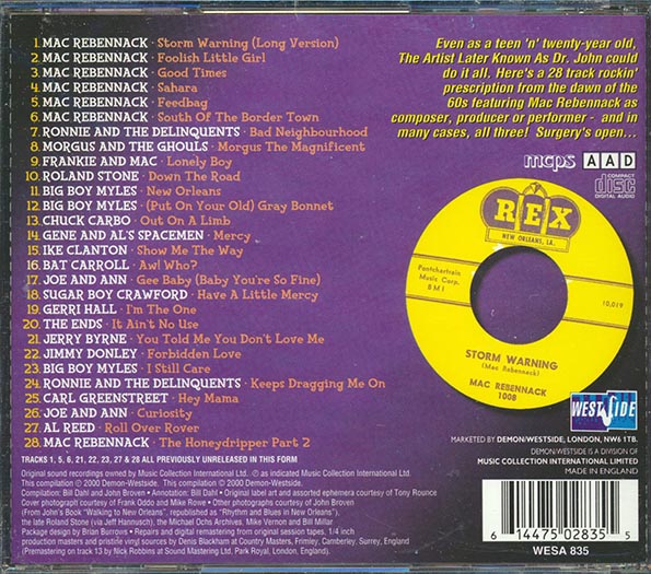 Mac Rebennack, Big Boy Myles, Ronnie & The Delinquents, Etc. - Return Of The Mac: In The Studio With Mac Rebennack AKA Dr. John 1959-1961 (28 tracks)