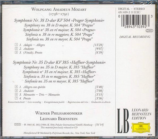 Mozart - Symphonies No. 35 Haffner, No. 38 Prague: Vienna Philharmonic Orchestra