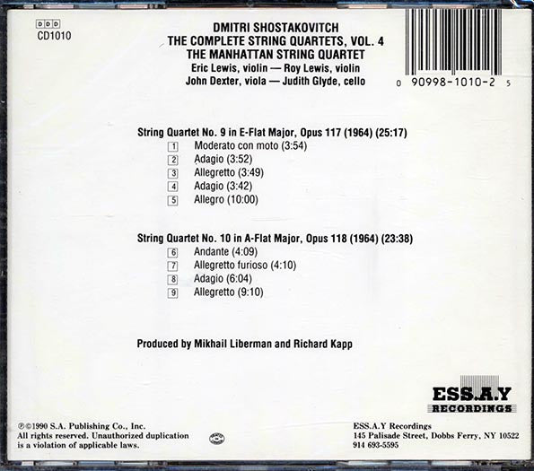 Shostakovitch, Manhattan String Quartet - Complete String Quartets Vol. 4: Nos. 9,10
