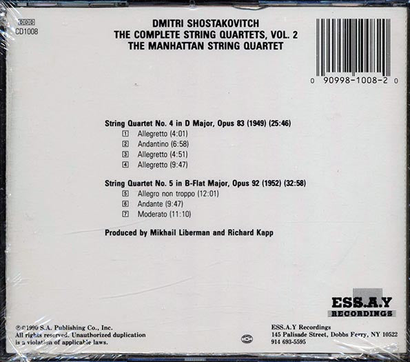 Shostakovitch, Manhattan String Quartet - The Complete String Quartets Volume 2 Nos. 4 & 5