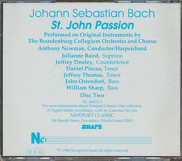The Brandenburg Collegium Orchestra And Chorus - St. John Passion Part 1 + Part 2 (2xCD)