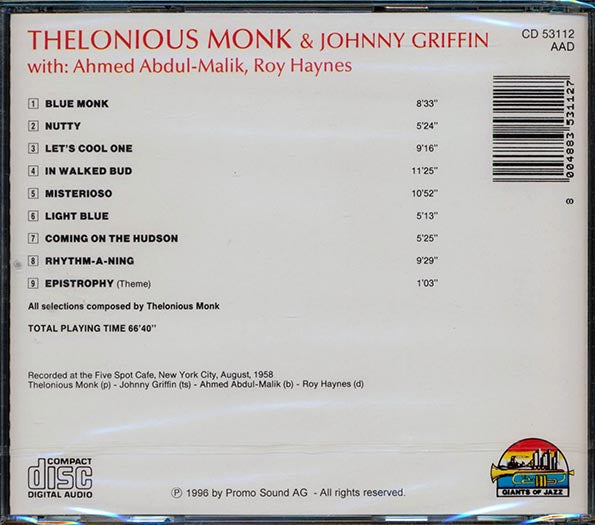 Thelonious Monk, Johnny Griffin - At The Five Spot Cafe, New York City, August 1958