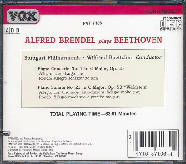 Alfred Brendel, Beethoven - Piano Concerto No. 1 Waldstein Sonata, Stuttgart Philharmonic, Wilfred Boettcher Conductor