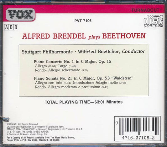Alfred Brendel, Beethoven - Piano Concerto No. 1 Waldstein Sonata, Stuttgart Philharmonic, Wilfred Boettcher Conductor