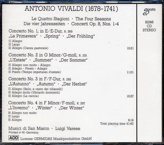Antonio Vivaldi, Musici Di San Marco, Luigi Varese - The Four Seasons: Le Quattro Stagioni