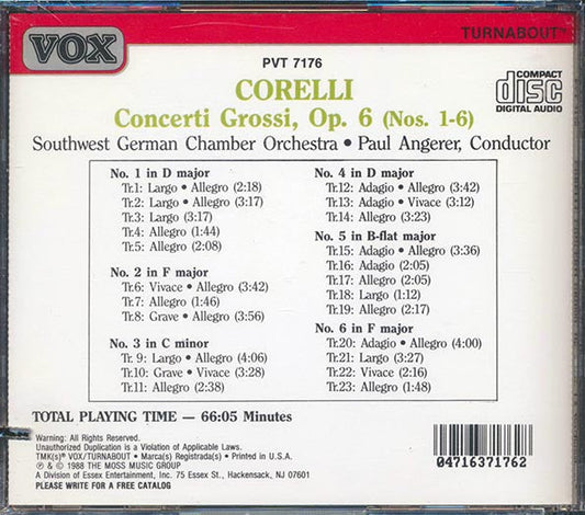 Arcangelo Corelli, Sudwestdeutsches Kammerorchester, Christoph Angerer, Wolfgang Rosch, Etc. - Concerti Grossi, Op. 6 (Nos. 1-6) (marked/ltd stock)