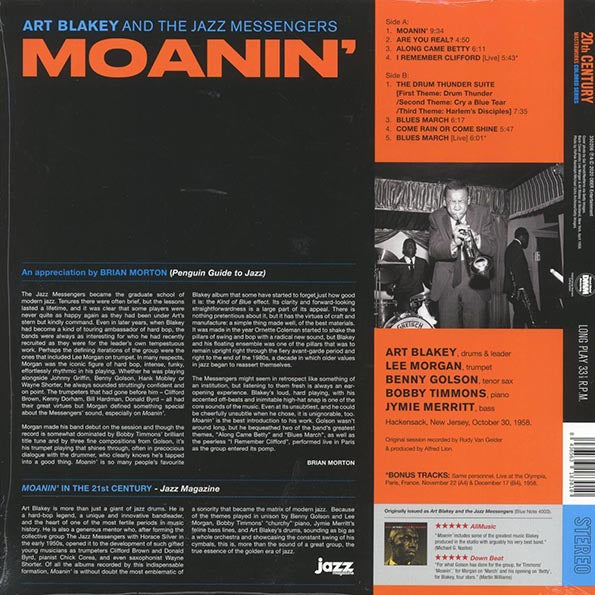 Art Blakey & The Jazz Messengers - Moanin' (+2 bonus tracks) (ltd. ed.) (180g) (red vinyl)