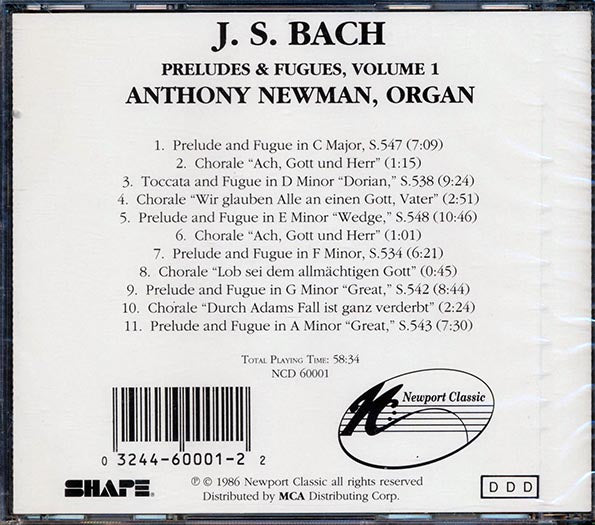 Bach, Anthony Newman - Preludes & Fugues For Organ Volume 1