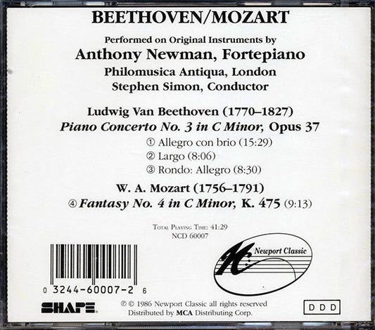 Beethoven, Mozart, Stephen Simon, Anthony Newman, Philomusica Of London - Beethoven: Piano Concerto No. 3 In C Minor / Mozart: Fantasy No. 4 In C Minor K.475