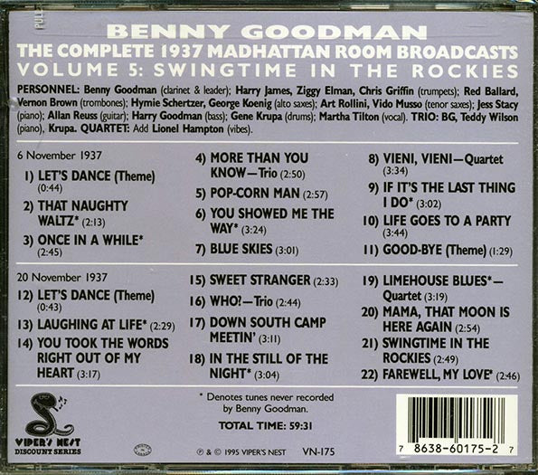 Benny Goodman - The Complete 1937 Madhattan Room Broadcasts Volume 5: Swingtime In The Rockies (22 tracks)