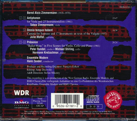 Bernd Alois Zimmermann, Tabea Zimmermann, Ensemble Modern, Hans Zender - Antiphonen / Omnia Tempus Habent / Presence