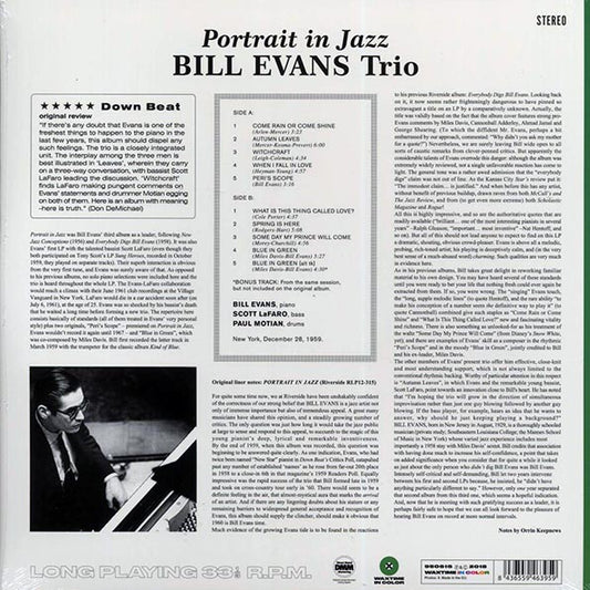 Bill Evans Trio - Portrait In Jazz (+bonus track) (ltd. ed.) (180g) (green vinyl)