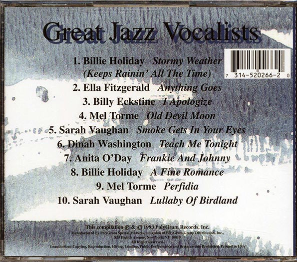 Billie Holiday, Ella Fitzgerald, Mel Torme, Sarah Vaughan, Etc. - Great Jazz Vocalists