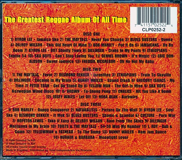 Bob Marley, Desmond Dekker, Gregory Isaacs, Toots & The Maytals, Etc. - The Greatest Reggae Album Of All Time (40 tracks) (3xCD)