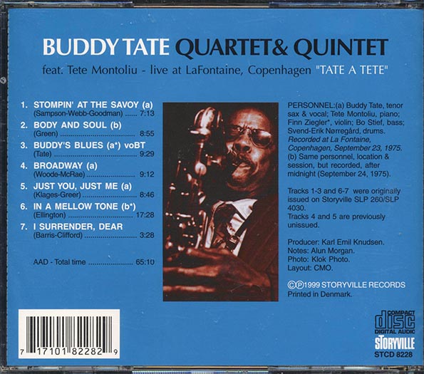 Buddy Tate Quartet, Buddy Tate Quintet, Tete Montoliu - Tate A Tete: At La Fontaine, Copenhagen