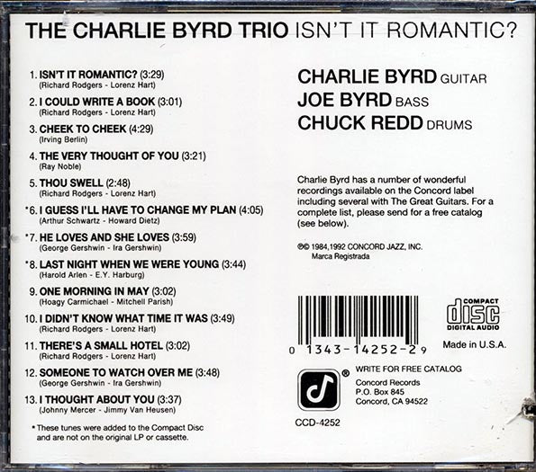 Charlie Byrd Trio - Isn't It Romantic (marked/ltd stock)