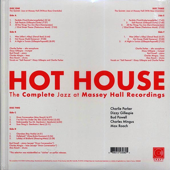 Charlie Parker, Dizzy Gillespie, Bud Powell, Charles Mingus, Max Roach - Hot House: The Complete Jazz At Massey Hall Recordings (Live 1953) (ltd. ed.) (3xLP) (box set) (180g)