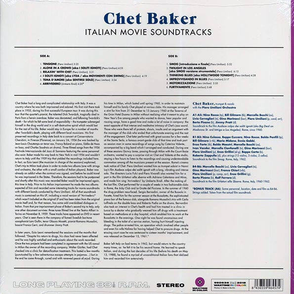 Chet Baker - Italian Movie Soundtracks (+bonus track) (ltd. ed.) (180g) (purple vinyl)