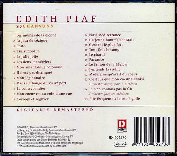 Edith Piaf - 25 Chansons (25 tracks)