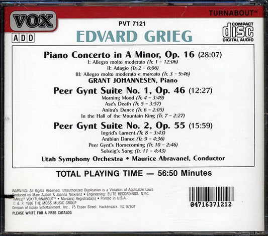 Edvard Grieg, Grant Johannesen, Utah Symphony Orchestra, Maurice Abravanel - Piano Concerto / Peer Gynt Suites (marked/ltd stock)