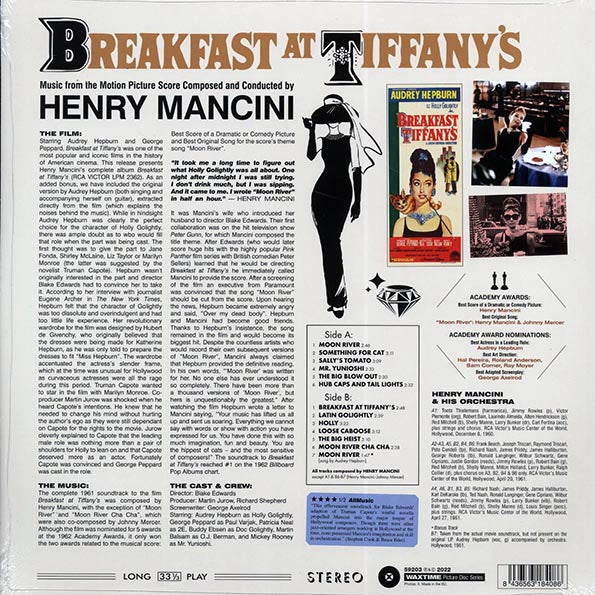 Henry Mancini - Breakfast At Tiffany's: Music From The Motion Picture Score (+bonus track) (ltd. ed.) (picture disc)