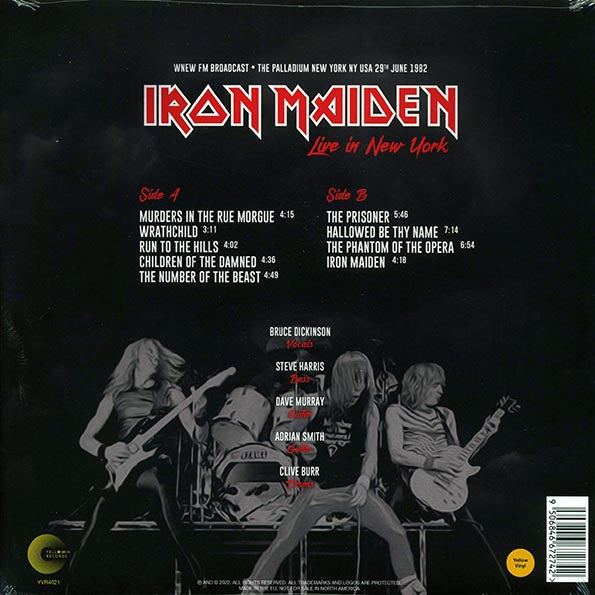 Iron Maiden - Live In New York: The Palladium New York, June 29th 1982 (yellow vinyl)