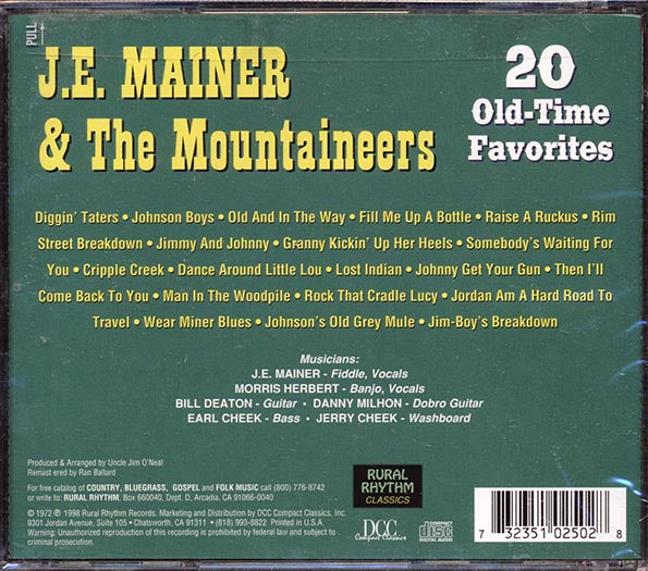 JE Mainer & The Mountaineers - 20 Old-Time Favorites (20 tracks) (marked/ltd stock)