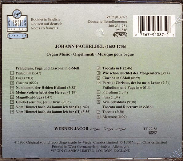 Johann Pachelbel, Werner Jacob - Music For Organ: Orgelmusik Musique Pour Orgue