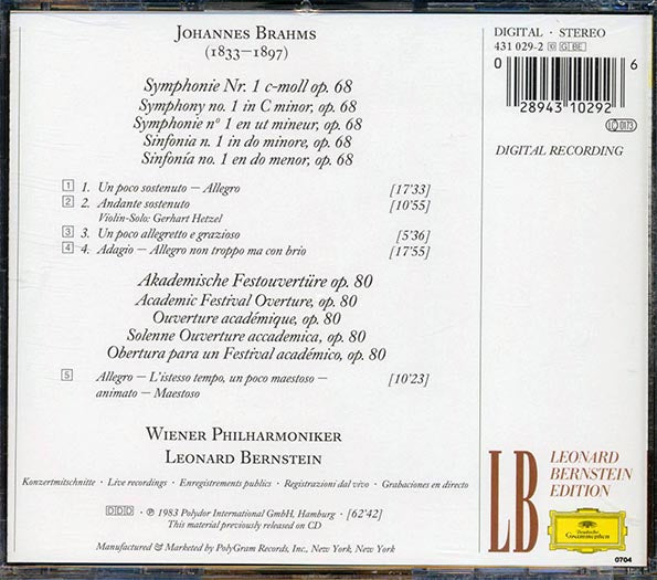 Johannes Brahms, Vienna Philharmonic Orchestra - Symphony No. 1, Acedemic Festival Overture