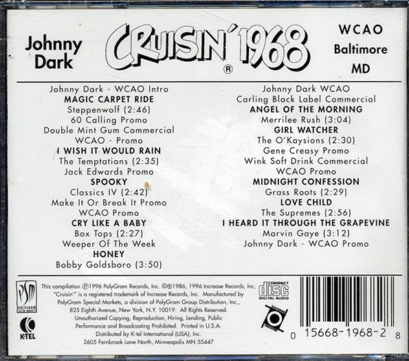Johnny Dark, Steppenwolf, The Temptations, Etc. - Cruisin' 1968 CD