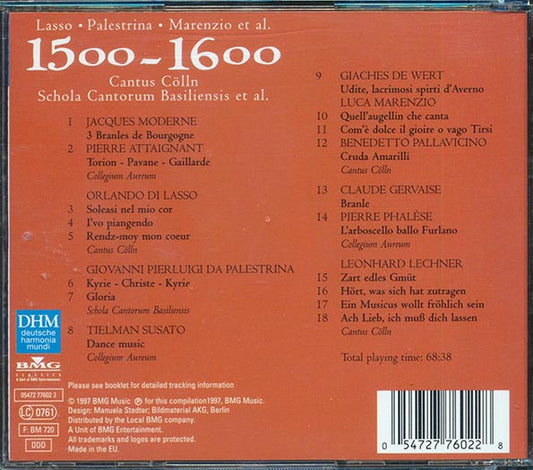 Lasso, Palestrina, Marenzio, Etc. - 1500-1600 Cantus Colln Schola Cantorum Basiliensis Et Al