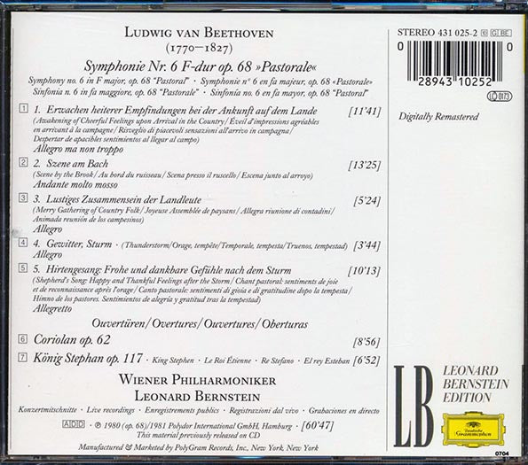Leonard Bernstein - Beethoven: Symphony No. 6 Pastorale; Overtures Coriolan & Konig Stephan