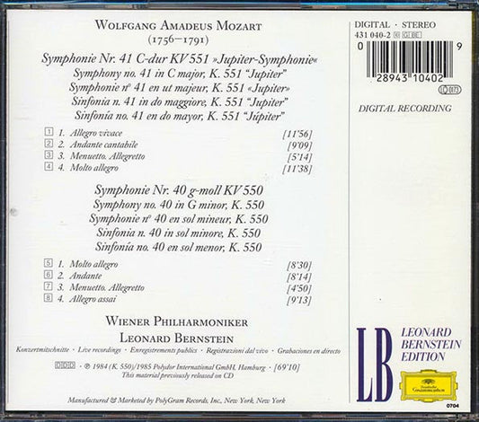 Leonard Bernstein - Mozart: Symphonies Nos. 40 & 41