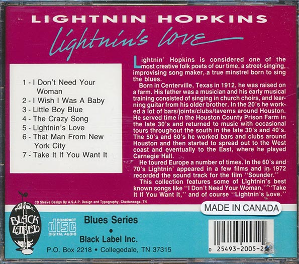 Lightnin' Hopkins - Lightnin's Love (marked/ltd stock)
