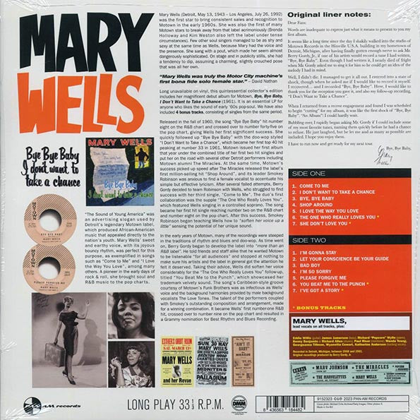 Mary Wells - Bye Bye Baby, I Don't Want To Take A Chance (+4 bonus tracks) (ltd. ed.) (180g)