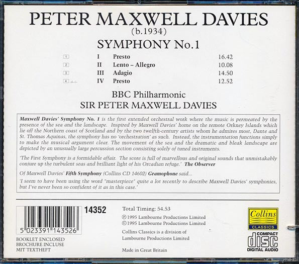 Maxwell Davies, BBC Philharmonic, Sir Peter Maxwell Davies - Symphony Number 1  (marked/ltd stock)
