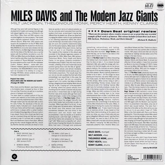 Miles Davis, Milt Jackson, Thelonious Monk, Percy Heath, Kenny Clarke - Miles Davis And The Modern Jazz Giants (ltd. ed.) (180g)
