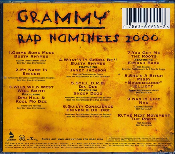 Nas, Dr. Dre, Snoop Dog, Busta Rhymes, Eminem, Will Smith, Erykah Badu, Etc. - Grammy Rap Nominees 2000