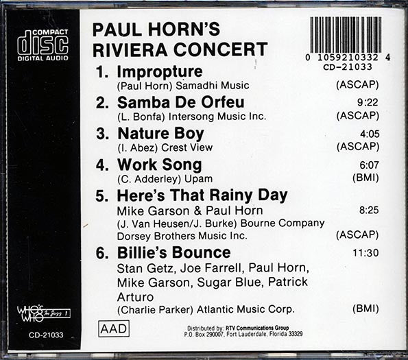 Paul Horn - Paul Horn's Riviera Concert