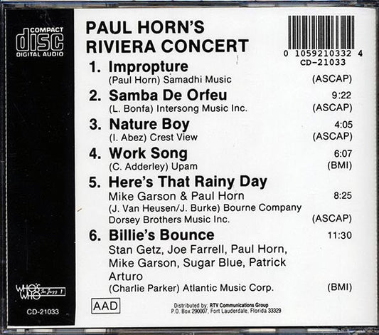 Paul Horn - Paul Horn's Riviera Concert