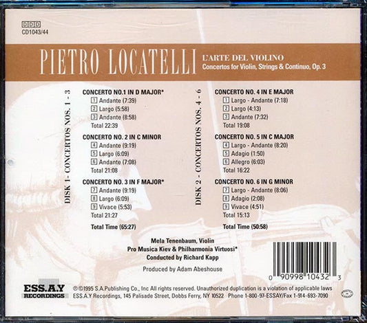 Pietro Locatelli - L' Arte De Violino Vols. 1 & 2 Concertos Nos. 1-6 Conductor Richard Kapp (2xCD)