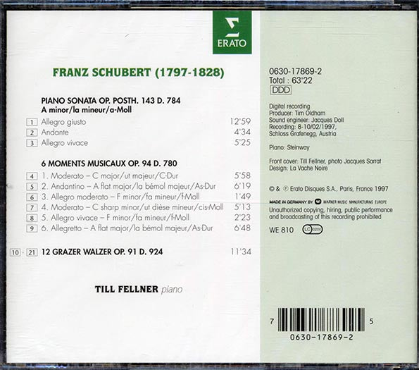 Schubert, Till Fellner - Piano Sonata D.784: 6 Moments Musicaux D.780